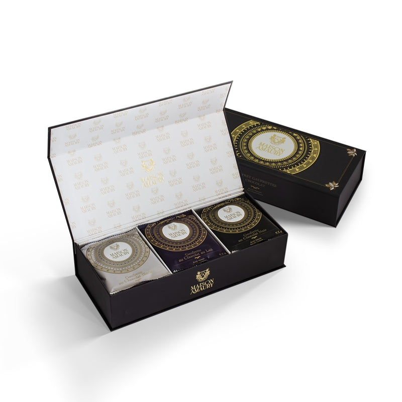 Šokolaaditäidisega vahvlid kinkekarbis / 24 tk: piimašokolaad, valge šokolaad & tume šokolaad