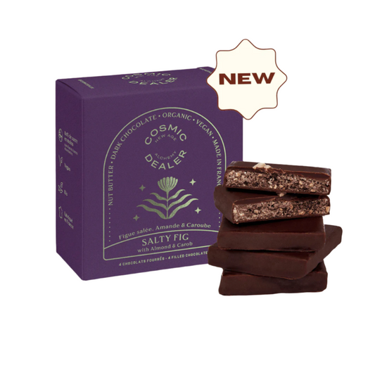Cosmic Dealer käsitööšokolaad / Soolane viigimari ja mandel 80g / 4 tk