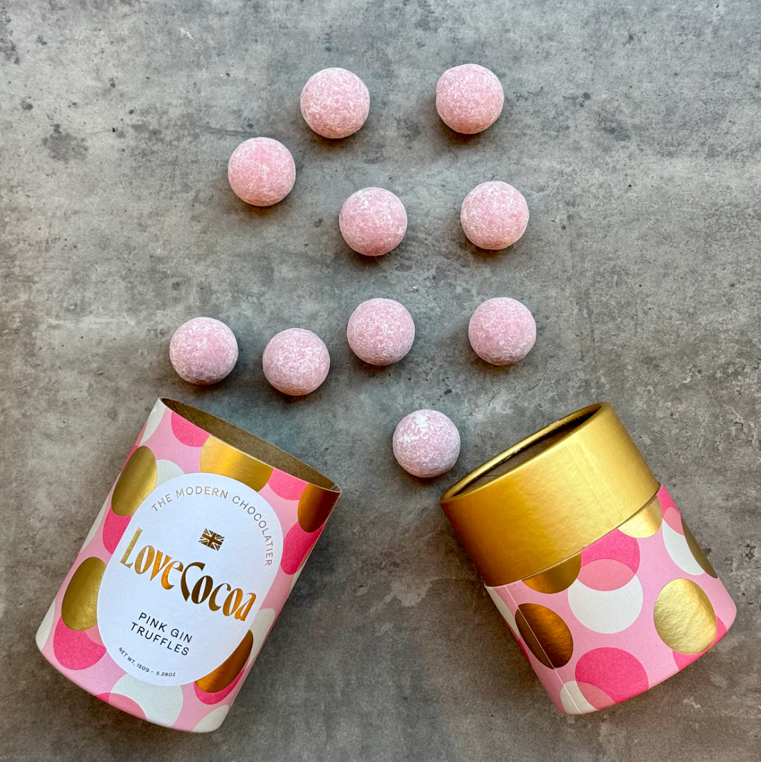 UUS BRÄND! Love Cocoa šokolaaditrühvlid silinder-karbis / Roosa gini maitseline 150g