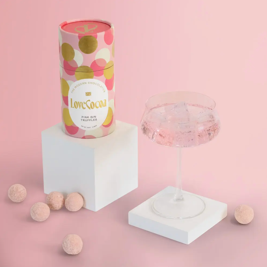 UUS BRÄND! Love Cocoa šokolaaditrühvlid silinder-karbis / Roosa gini maitseline 150g