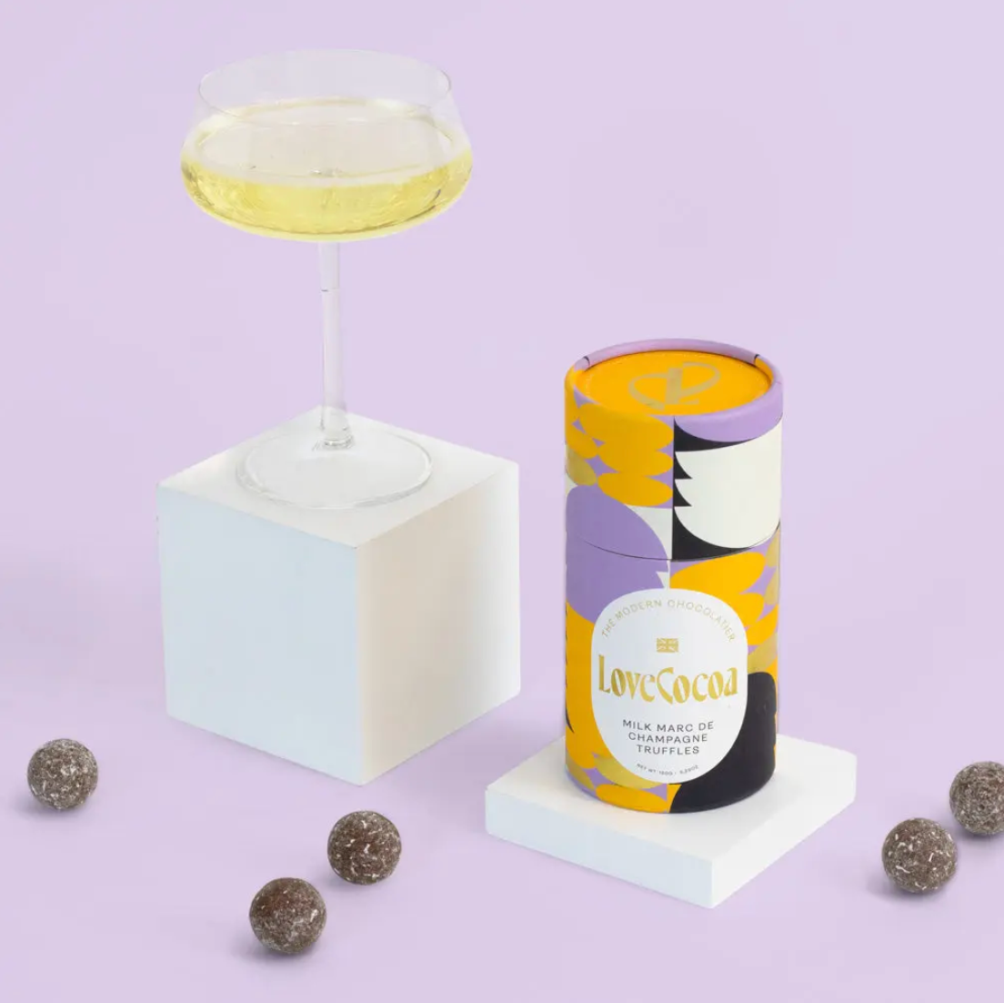 UUS BRÄND! Love Cocoa šokolaaditrühvlid silinder-karbis / Marc de Champagne maitseline 150g