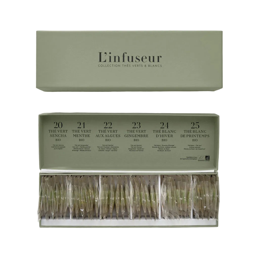 L`INFUSEUR teekollektsioon kinkekarbis: roheline ja valge tee / 36pk